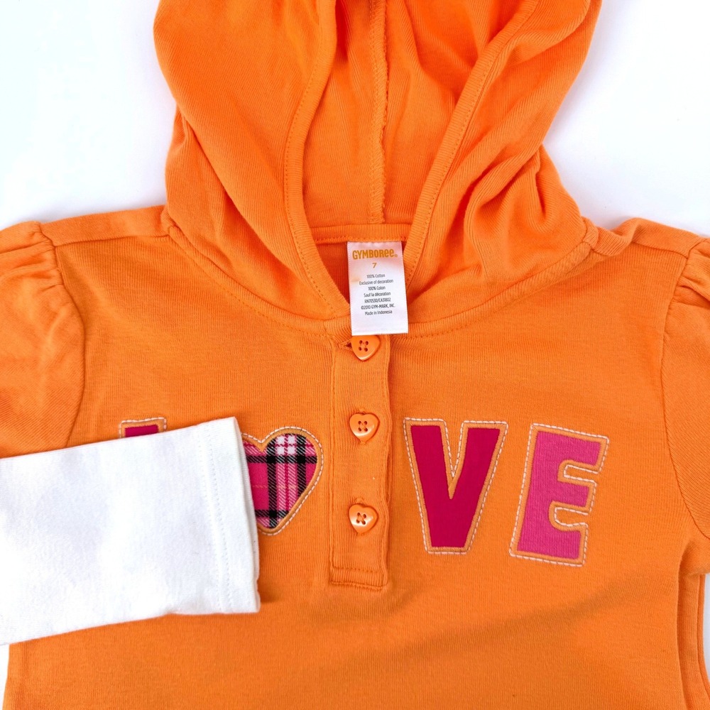 Gymboree Dress Girls 7 Panda Academy Orange Sleeve Love Heart Plaid Drop Waist - Picture 3 of 6